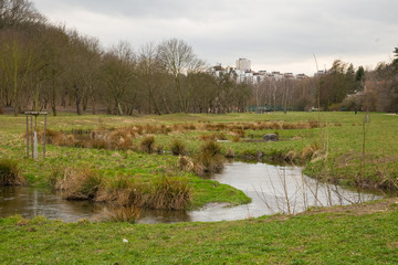Revitalised river Rokytka in Prague, Czech republic