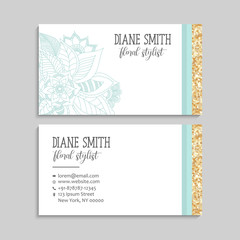 Set of business card with zentangle hand drawn flowers. Template