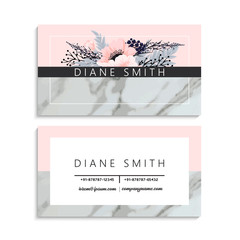 Cute business card with beautiful Light pink flowers. Template