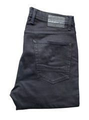 Top view of black jeans fashion folded isolated on white background with clipping path. Flat lay