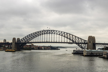 View of Sydney Harbour Bridge on a cloudy day. Sydney, Australia, 2019.