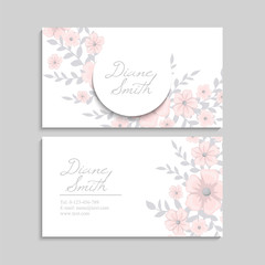 Cute business card with beautiful Light pink flowers. Template
