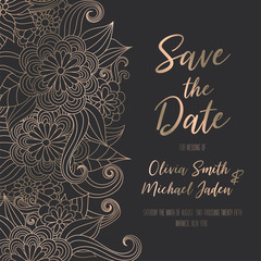 Wedding invitation with gold flower.