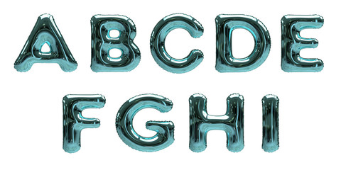 Blue Foil Helium Balloon Alphabet Letters A, B, C, D, E, F, G, H, I isolated on a white background