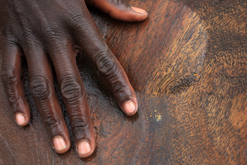 Gold panning, gold and hand at the Bashagi Goldmines near Kibish, Ethiopia, Suri tribe (Surma)	