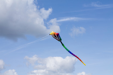 Colorful big Stingray Kite at a Kite festival in Otterndorf, close to the North Sea in Germany