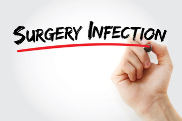 Surgery Infection text with marker, medical concept background