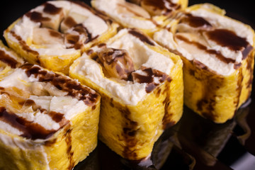 sweet rolls with cream and fruit
