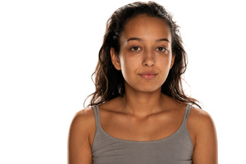 portrait of beautiful young latin woman on white background