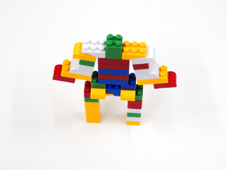 Obraz premium Toy plastic building blocks, various colors, robotics