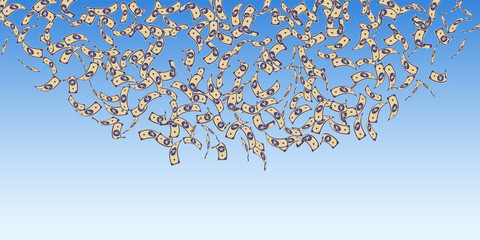 Chinese yuan notes falling. Sparse CNY bills on bl