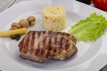 Grilled pork neck steak
