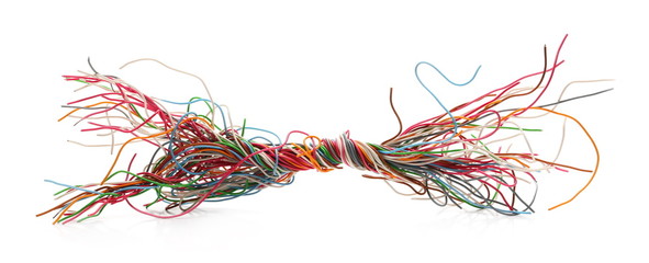 Telecommunication network wires isolated on white background