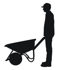 Construction Worker Using Wheelbarrow Silhouette