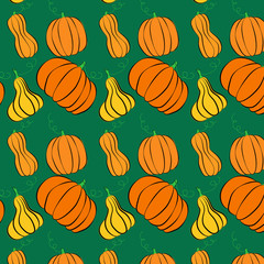 Curly Orange Pumpkins. Autumn fruits large pumpkins, for printing on fabric.