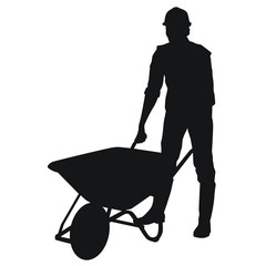 Construction Worker Using Wheelbarrow Silhouette