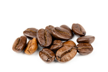 Close up of a coffee bean, Roasted coffee beans isolate on white background