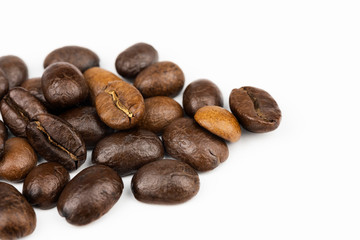 Close up of a coffee bean, Roasted coffee beans isolate on white background