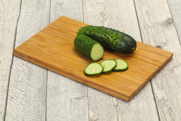 Ripe fresh green two cucumbers