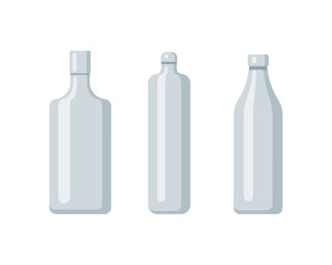 Plastic bottle set design flat oil and beverage. Set containers of different capacities large small tare.