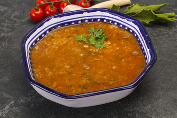 Caucasian Kharcho soup with beef meat