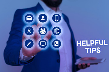 Word writing text Helpful Tips. Business photo showcasing Ask an Expert Solutions Hints Consulting...