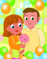 Baby party with mom and dad vector
