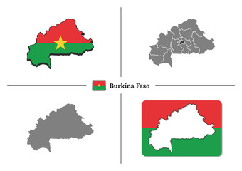 Map of Burkina Faso with national flag and state regions in vector set