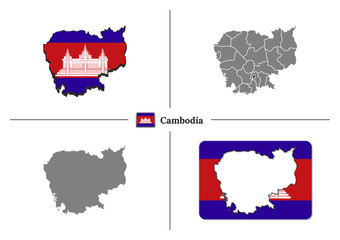Fototapeta premium Map of Cambodia with national flag and state regions in vector set