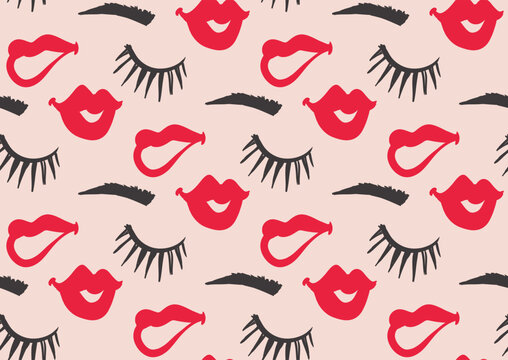 seamless pattern with lips and eyelashes