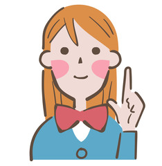 指差しする笑顔の女子高校生　イラスト