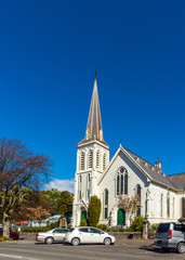 Wooden church, Nelson, New Zealand. Vertical. Copy space for text.