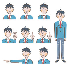 男子高校生　表情集　セット　イラスト