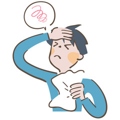 用紙を見て頭を抱える男子高生　イラスト