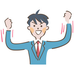 ガッツポーズする男子高生　イラスト