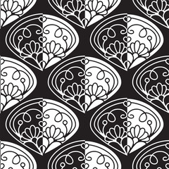 Vector seamless endless pattern. Damask pattern in classic black and white palette. Modern texture, minimalistic style background. Abstract design, perfect for textile, fabric, wallpaper, paper print