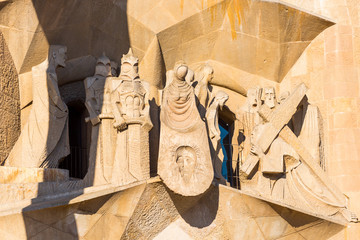 Facade of Sangrada Familia church, Barcelona, Spain.