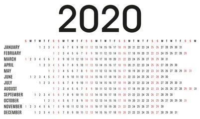 Simple 2020 monthly calendar, planner and schedule 