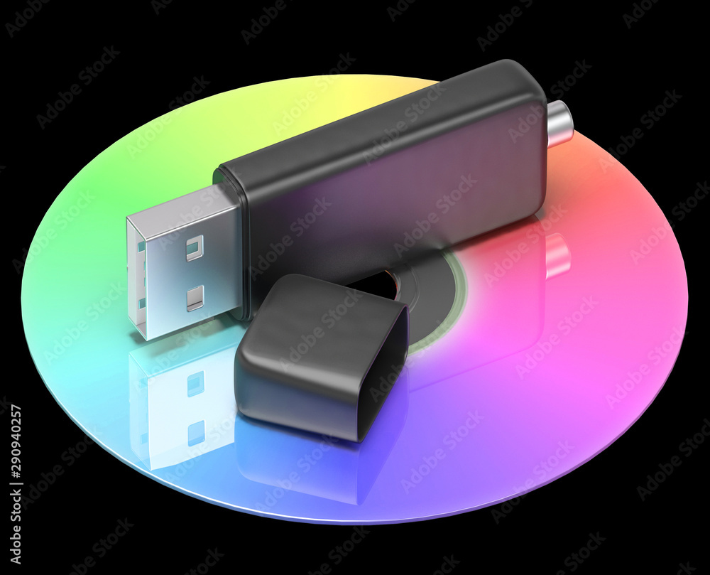 Aufkleber usb stick shows data storage of computer information - 3d illustration