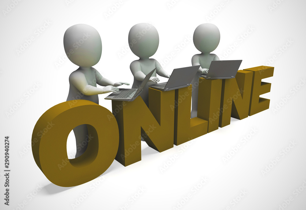Poster online and connected to the internet using wi-fi for web access. - 3d illustration