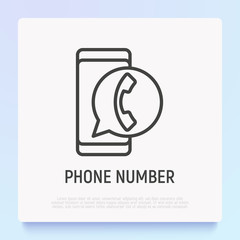 Handset in speech bubble on smartphone screen. Phone number symbol. Modern vector illustration.