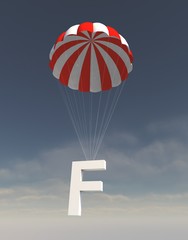 3D illustration of letter F with Parachute