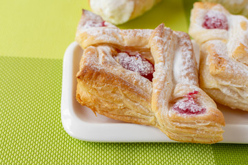 Quiche with a custard. Soviet cuisine. Cake with berry jam. Sweets for tea.