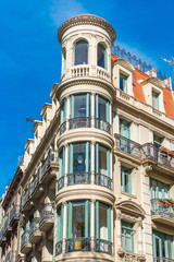 Fototapeta na wymiar Facade of a historic building in the city center, Barcelona, Catalonia, Spain. Vertical.