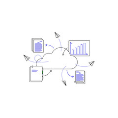 Fototapeta premium Cloud Storage Outline Illustration