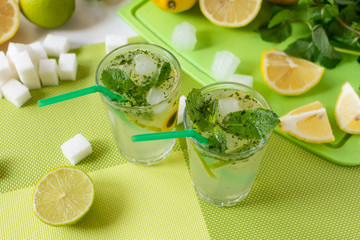 Mojito. Non-alcoholic mojito cocktail. A glass of mojito.