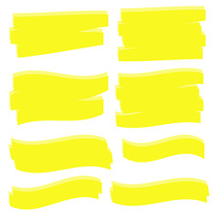 Yellow Highlighter Marker Strokes. Yellow watercolor hand drawn highlight