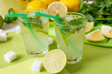 Mojito. Non-alcoholic mojito cocktail. A glass of mojito.