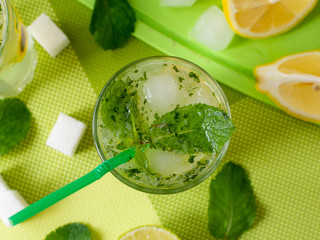 Mojito. Non-alcoholic mojito cocktail. A glass of mojito.