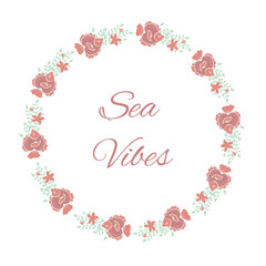 Sea vibes, underwater life wreath, isolated vector on white background